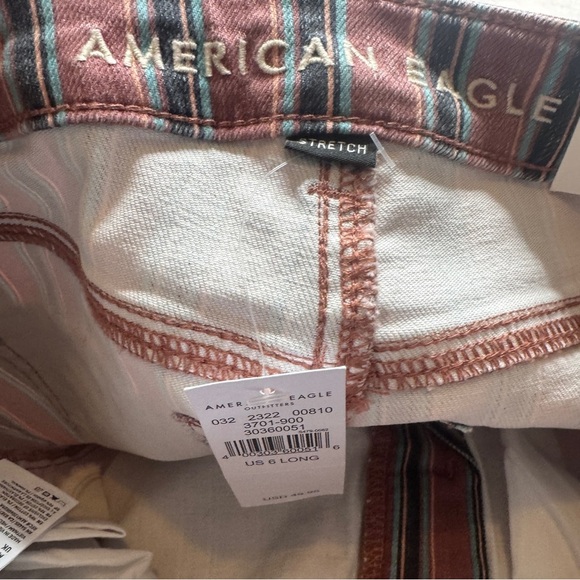 American Eagle Mom‎ Jeans Size 6 Long Striped Mauve Navy Turquoise Peach NWT - Picture 6 of 7